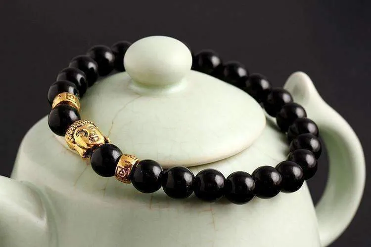 Buddha Bead Genuine Agate Gemstone Flexible Unisex Bracelet