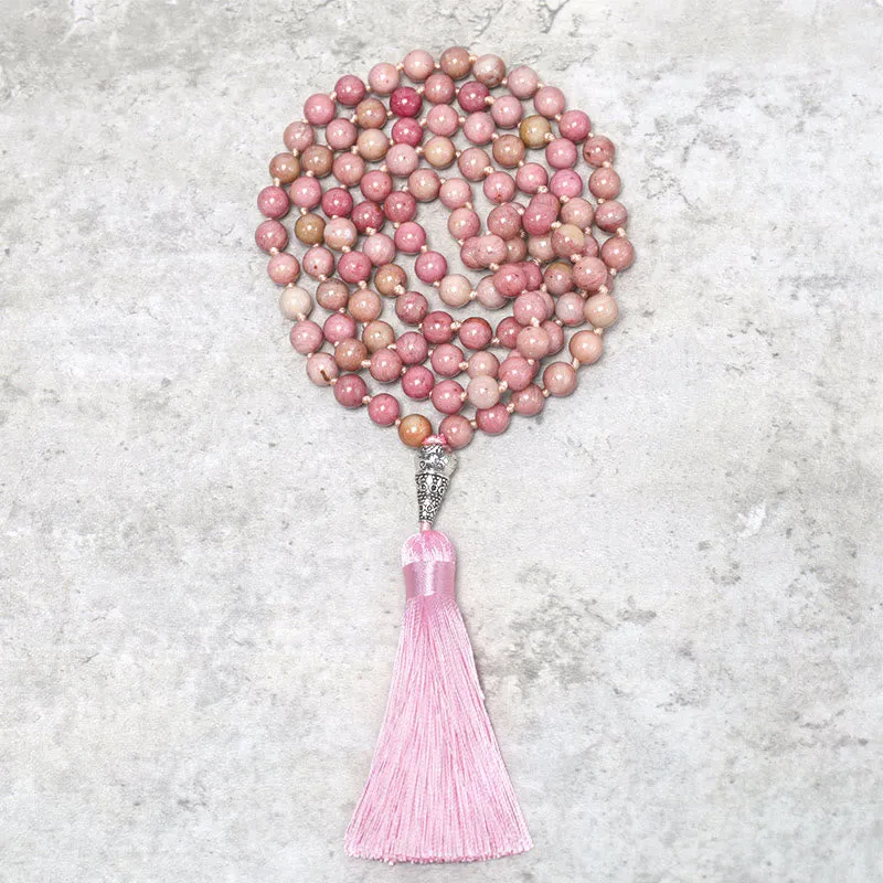 Buddha Stones 108 Mala Rhodonite Beads Yoga Meditation Prayer Beads Bracelet