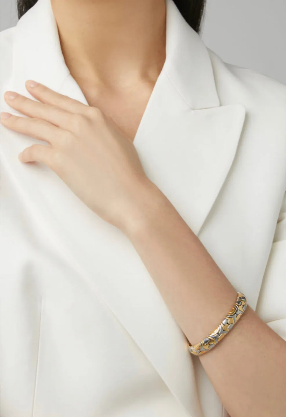 Bulgari Alveare Gold and Steel Cuff Bangle