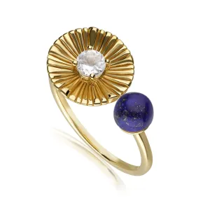 Caruso Lapislazuli & Weiß Topas Blumen Offen Ring