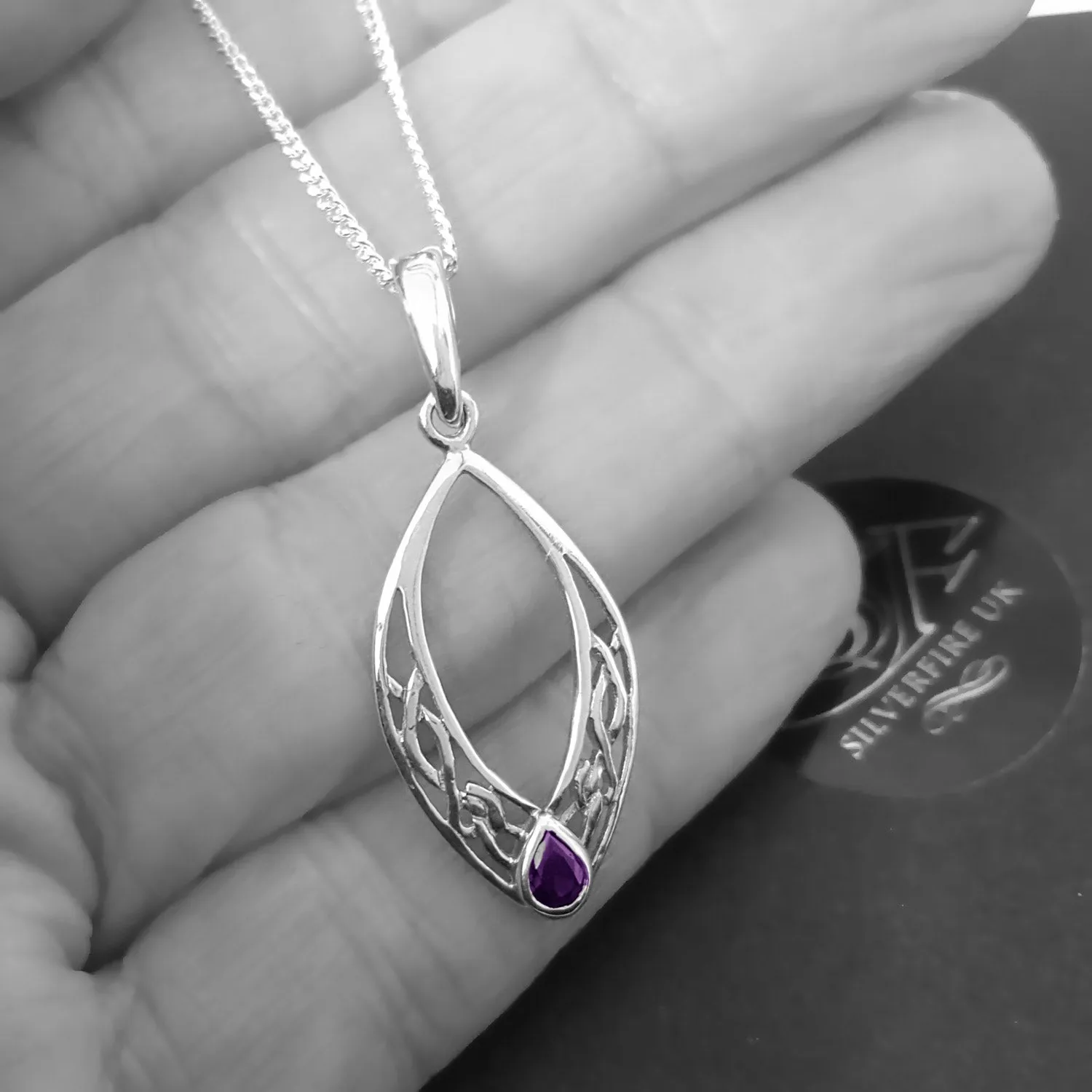 Celtic Necklace With Amethyst Zirconia Teardrops