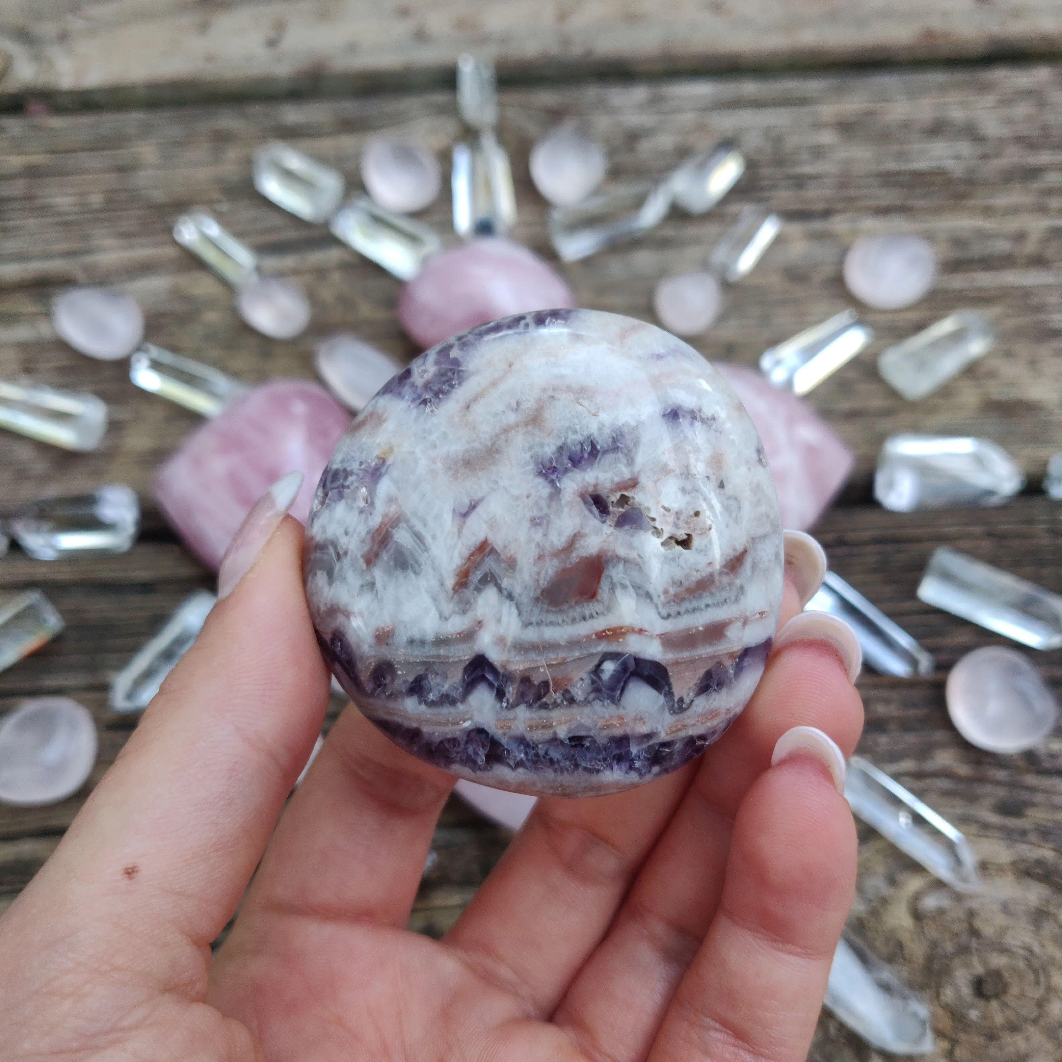 Chevron Amethyst Palm Stone (#2)