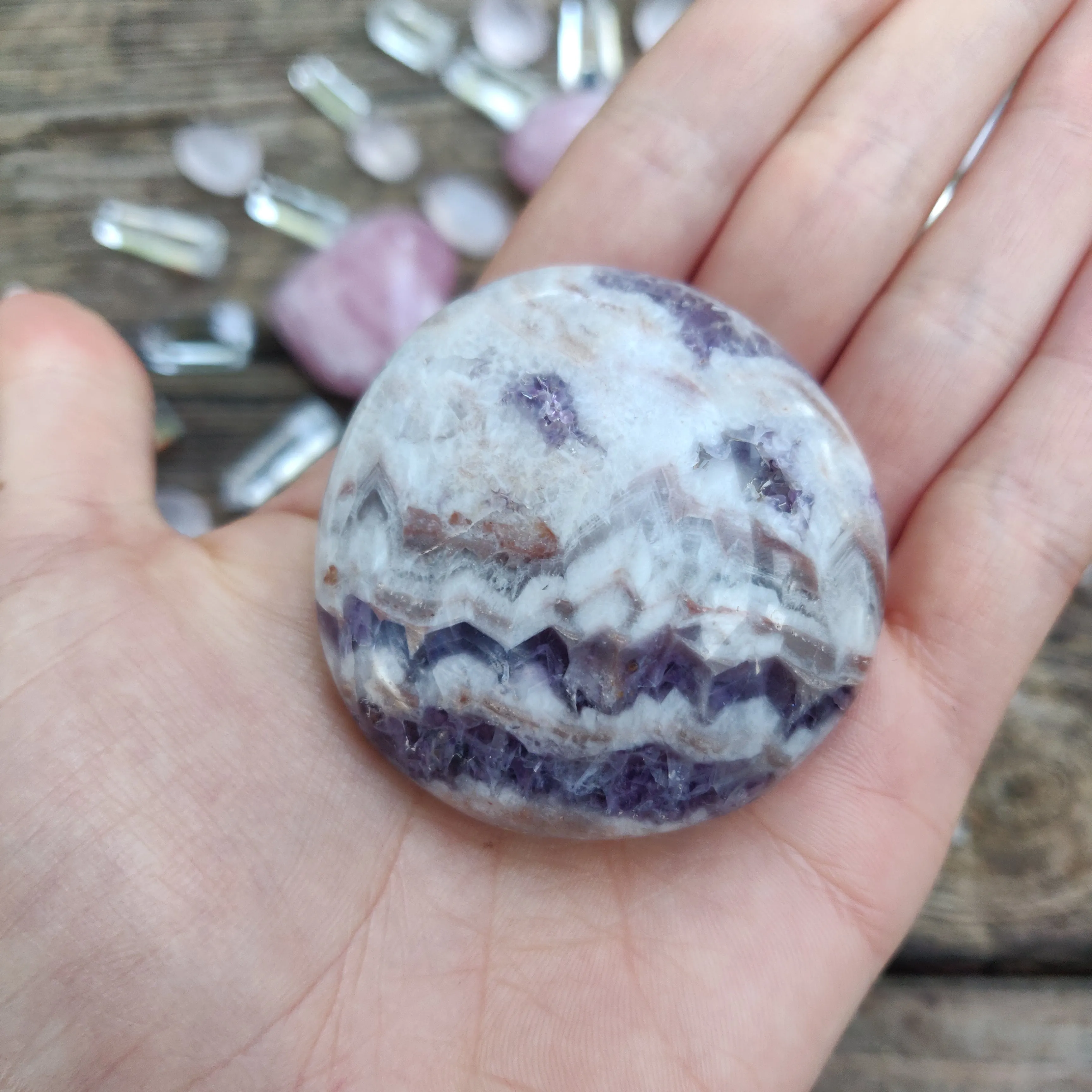 Chevron Amethyst Palm Stone (#2)