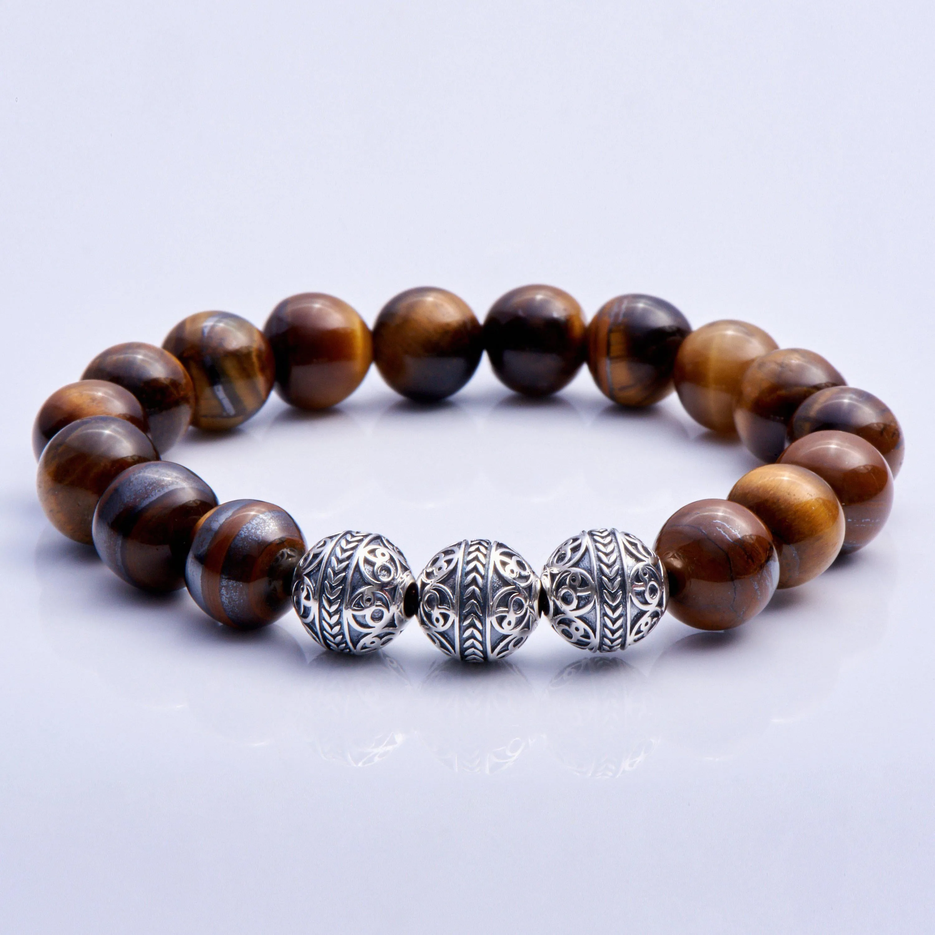 Classic Silver Tiger Eye Beaded Bracelet