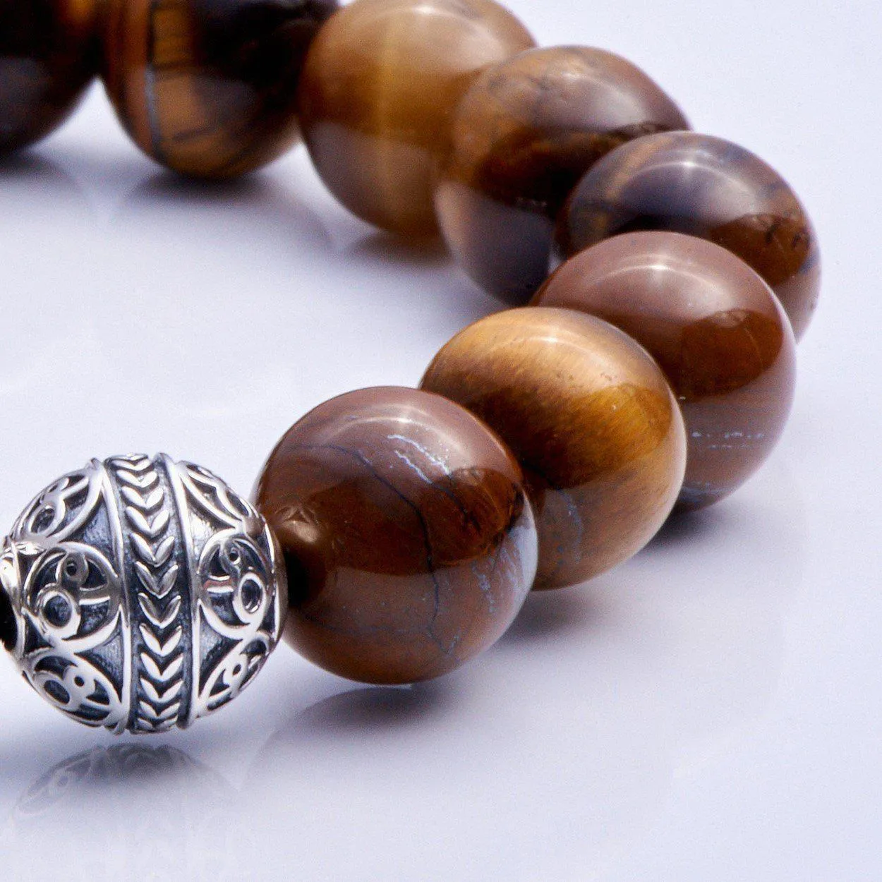 Classic Silver Tiger Eye Beaded Bracelet