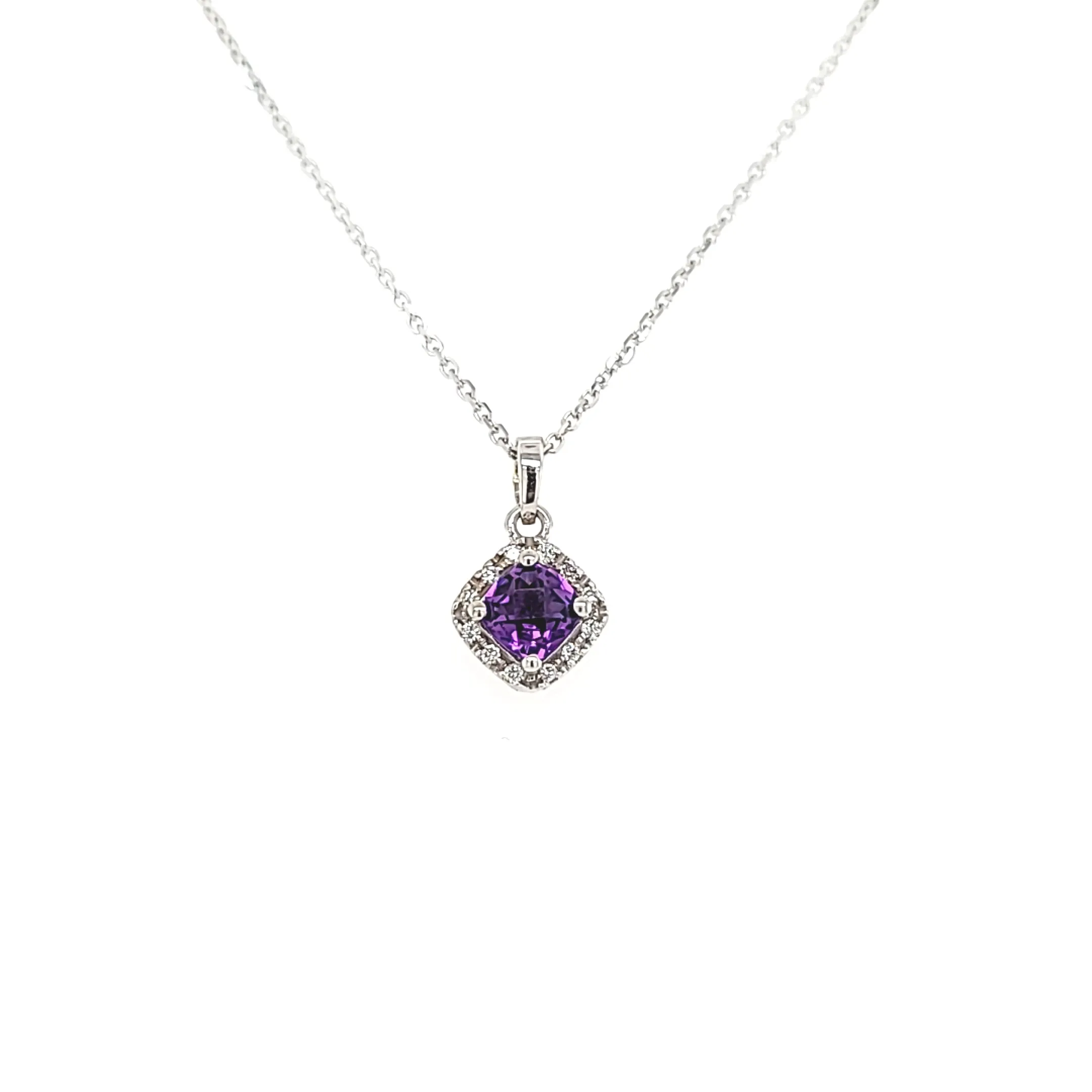 CLEARANCE - 14k White Gold Amethyst & Diamond Necklace (I7281)