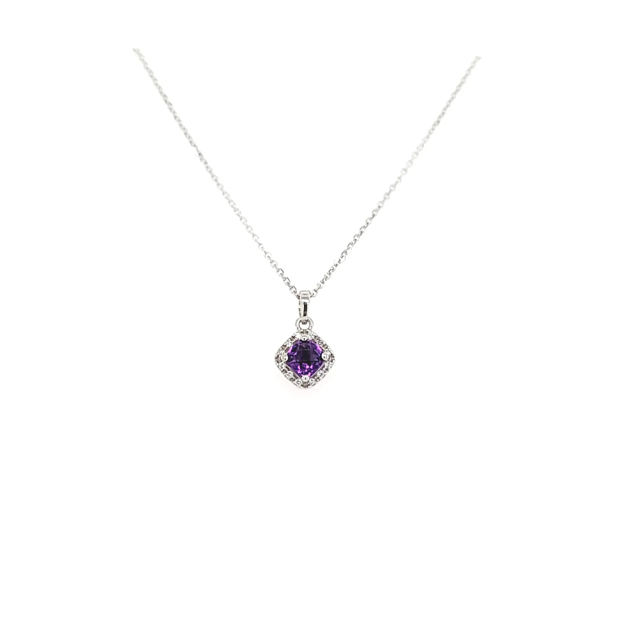 CLEARANCE - 14k White Gold Amethyst & Diamond Necklace (I7281)