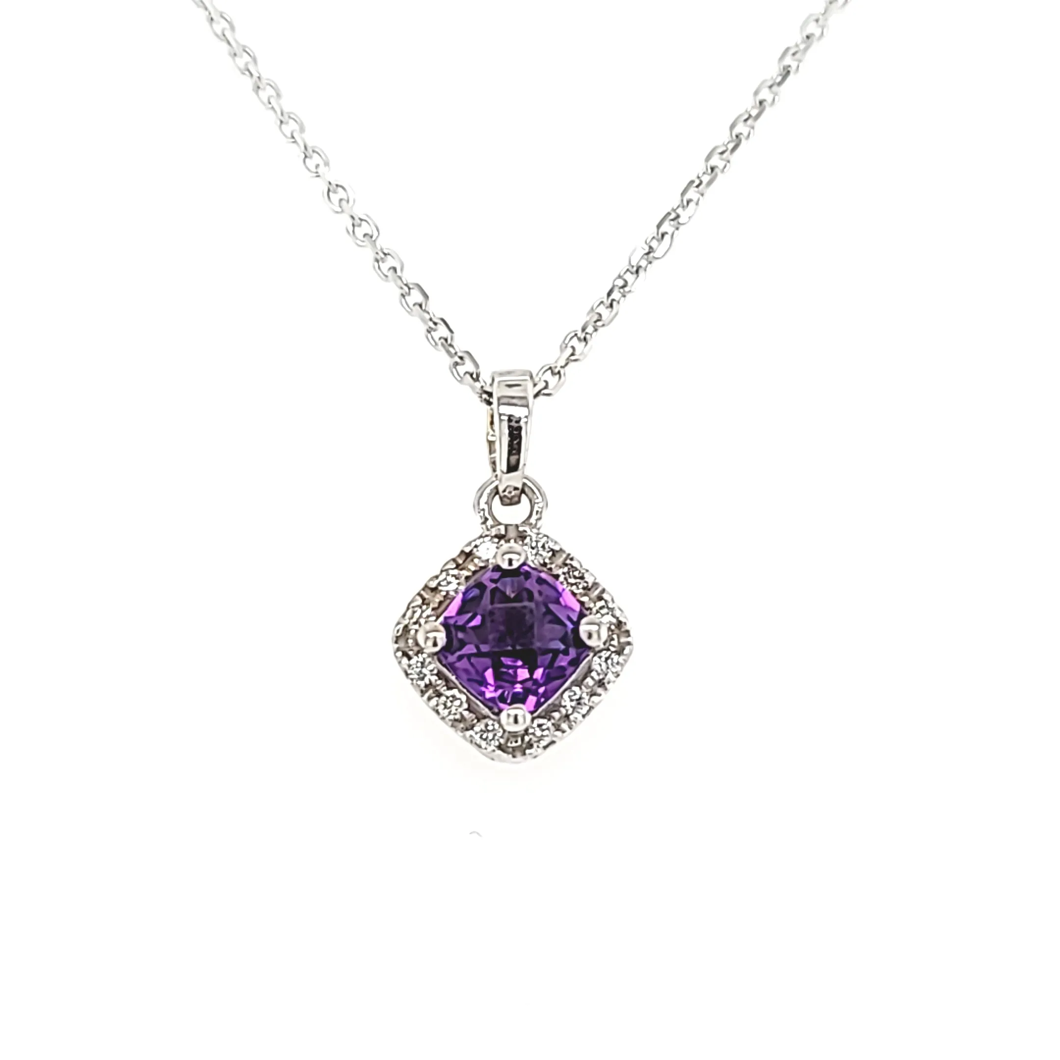 CLEARANCE - 14k White Gold Amethyst & Diamond Necklace (I7281)