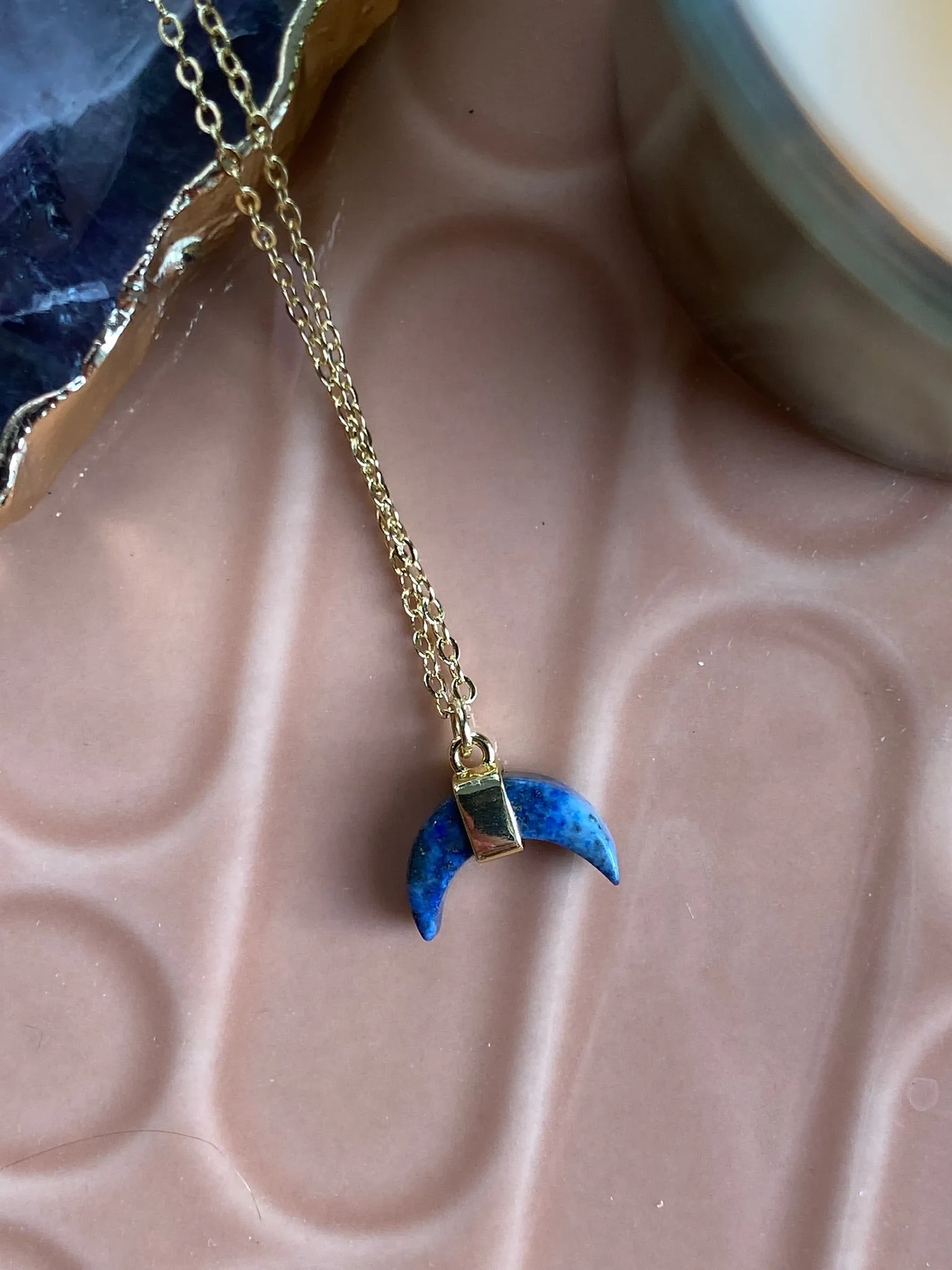 Crescent Moon Crystal Necklace | Lapis