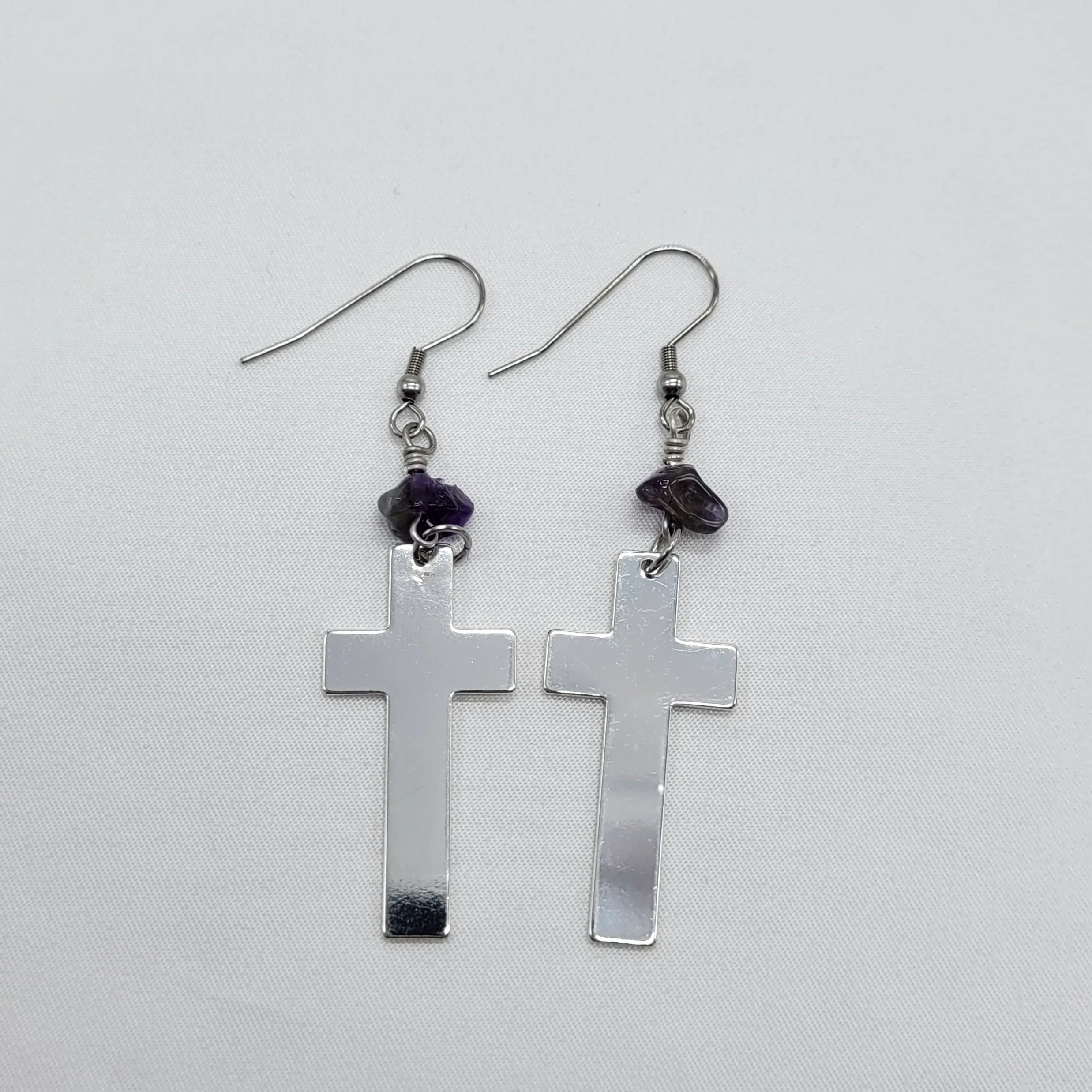 Cross and Amethyst Earrings