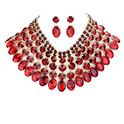 Crystal Glass Bib Statement Necklace Earring Set