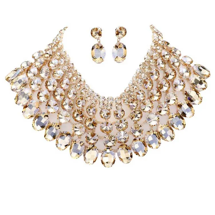 Crystal Glass Bib Statement Necklace Earring Set