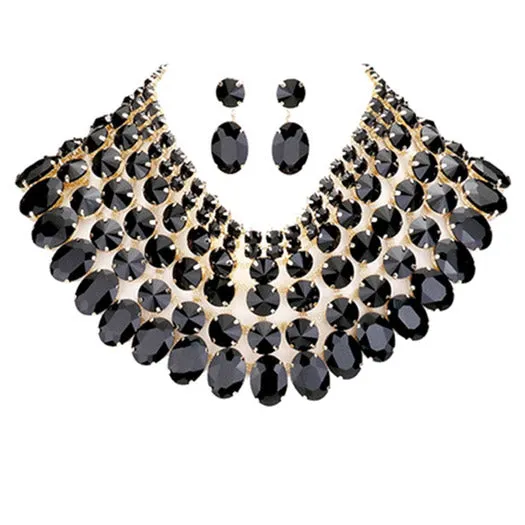 Crystal Glass Bib Statement Necklace Earring Set