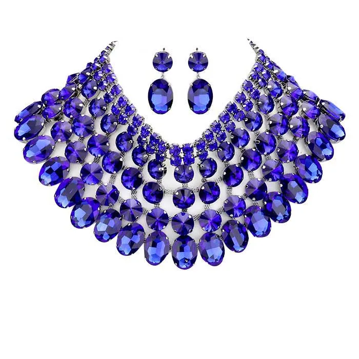 Crystal Glass Bib Statement Necklace Earring Set