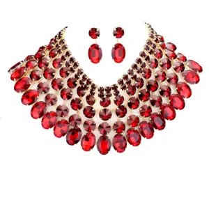 Crystal Glass Bib Statement Necklace Earring Set
