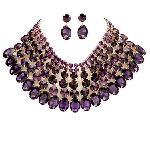 Crystal Glass Bib Statement Necklace Earring Set