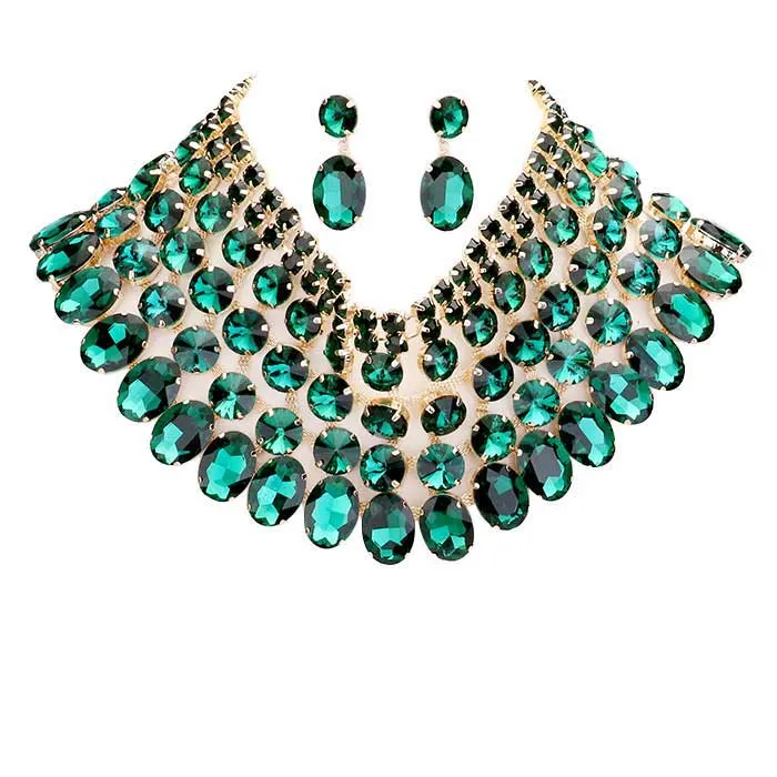 Crystal Glass Bib Statement Necklace Earring Set