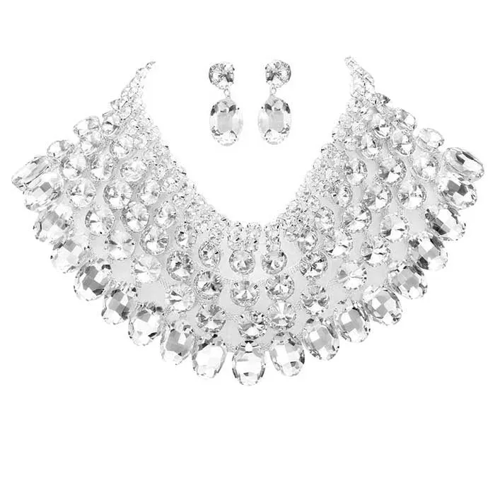 Crystal Glass Bib Statement Necklace Earring Set