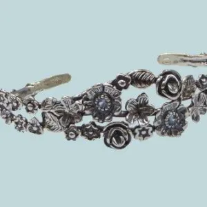 Cuff Bracelet by Bluenoemi Jewelry - Star of David and Flowers in Sterling Silver