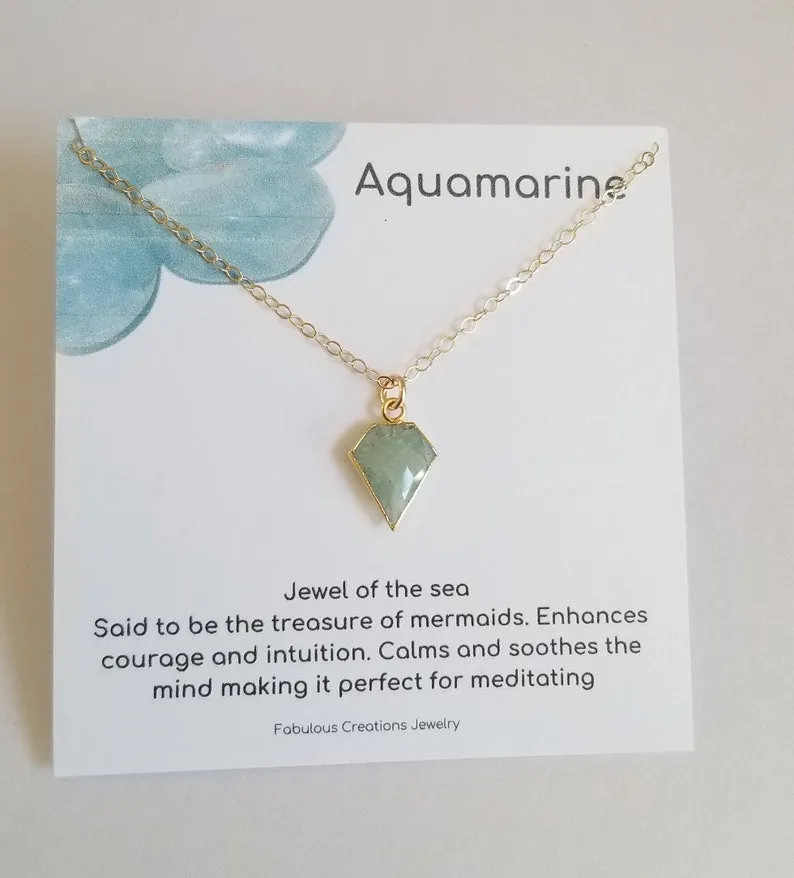Dainty Gold Aquamarine Pendant Necklace for Women, March Birthstone Necklace