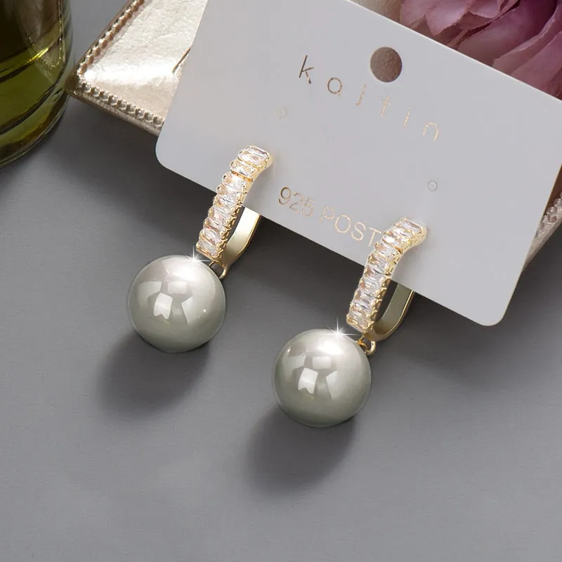 DEANWANGKT New  Trend Big Pearls Women's Earrings Geometry Crystal Gold Color Dangle Drop Earing for Woman Korean Style Fashion Jewelry