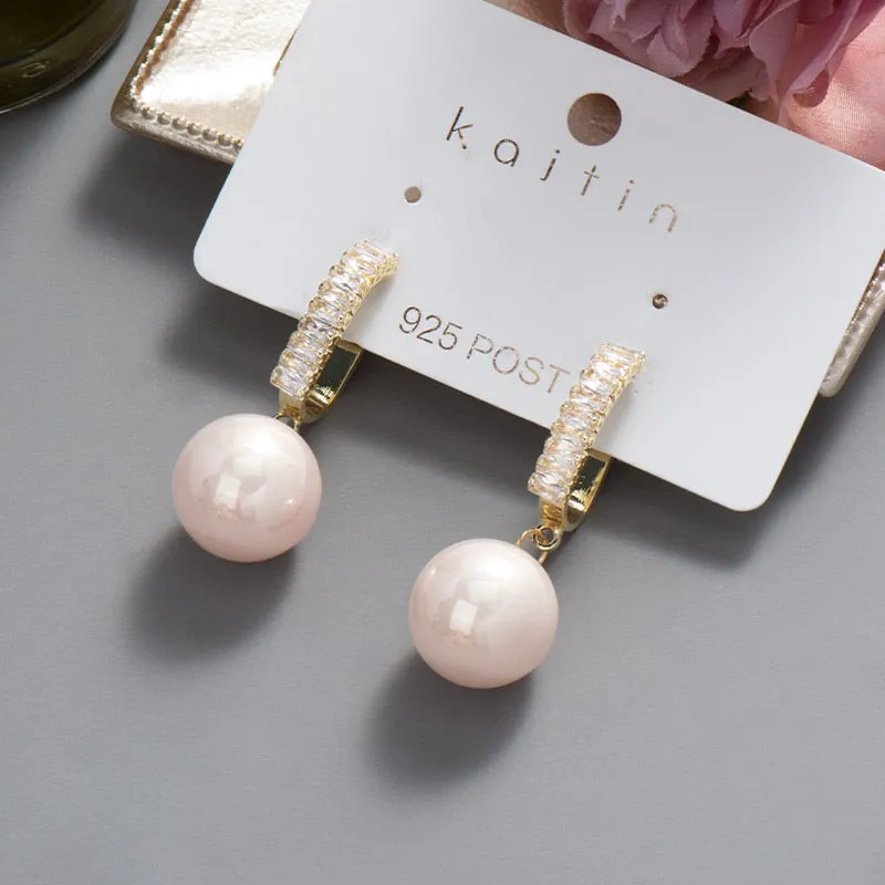 DEANWANGKT New  Trend Big Pearls Women's Earrings Geometry Crystal Gold Color Dangle Drop Earing for Woman Korean Style Fashion Jewelry