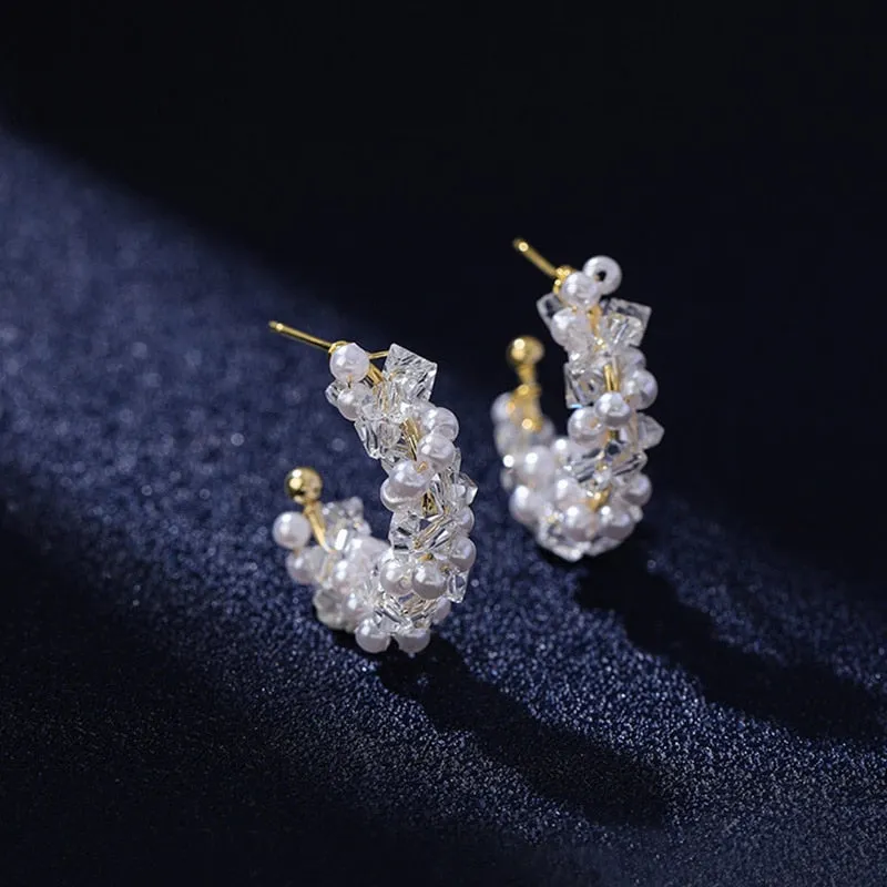 DEANWANGKT New  Trend Big Pearls Women's Earrings Geometry Crystal Gold Color Dangle Drop Earing for Woman Korean Style Fashion Jewelry