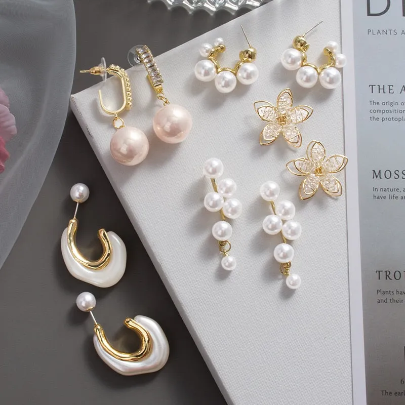 DEANWANGKT New  Trend Big Pearls Women's Earrings Geometry Crystal Gold Color Dangle Drop Earing for Woman Korean Style Fashion Jewelry