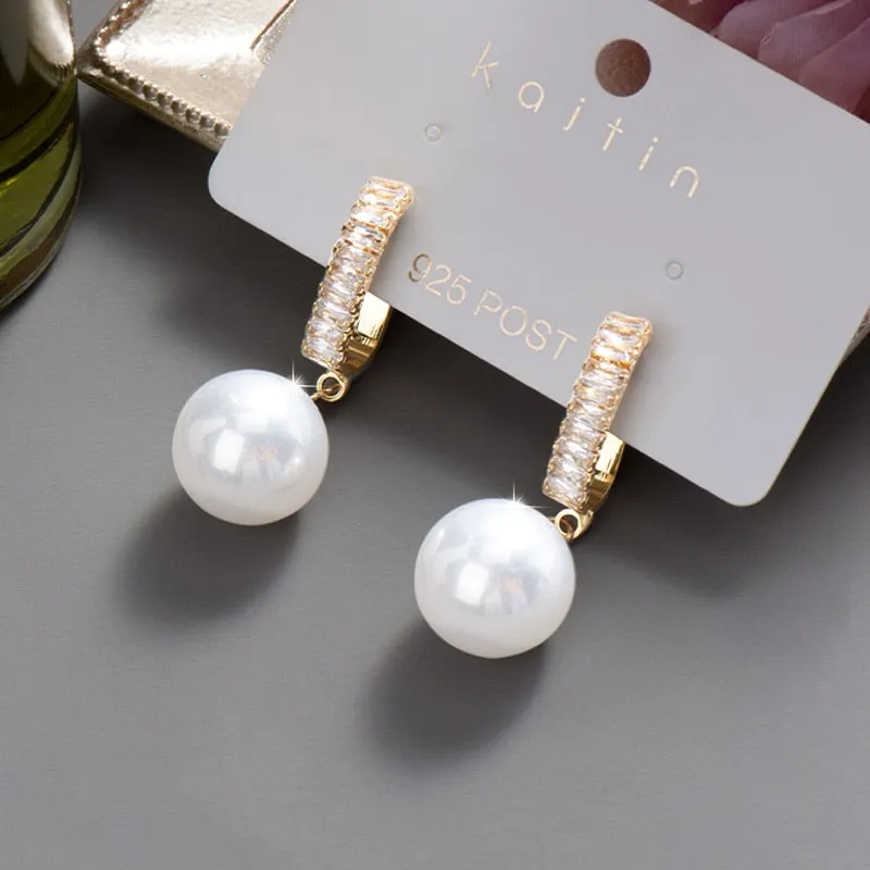DEANWANGKT New  Trend Big Pearls Women's Earrings Geometry Crystal Gold Color Dangle Drop Earing for Woman Korean Style Fashion Jewelry