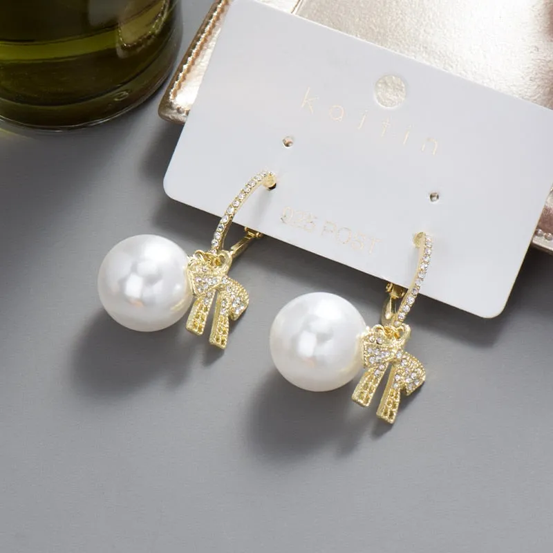 DEANWANGKT New  Trend Big Pearls Women's Earrings Geometry Crystal Gold Color Dangle Drop Earing for Woman Korean Style Fashion Jewelry