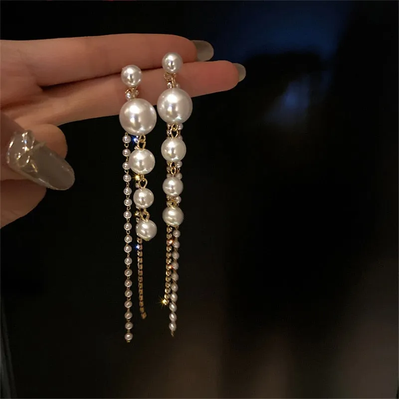 DEANWANGKT New  Trend Big Pearls Women's Earrings Geometry Crystal Gold Color Dangle Drop Earing for Woman Korean Style Fashion Jewelry