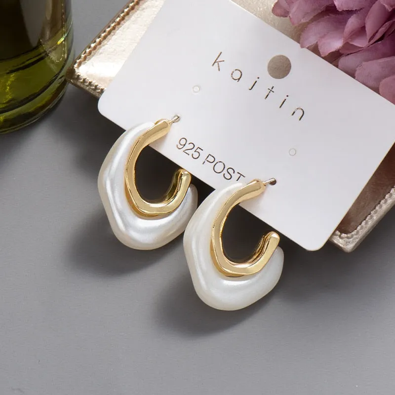 DEANWANGKT New  Trend Big Pearls Women's Earrings Geometry Crystal Gold Color Dangle Drop Earing for Woman Korean Style Fashion Jewelry
