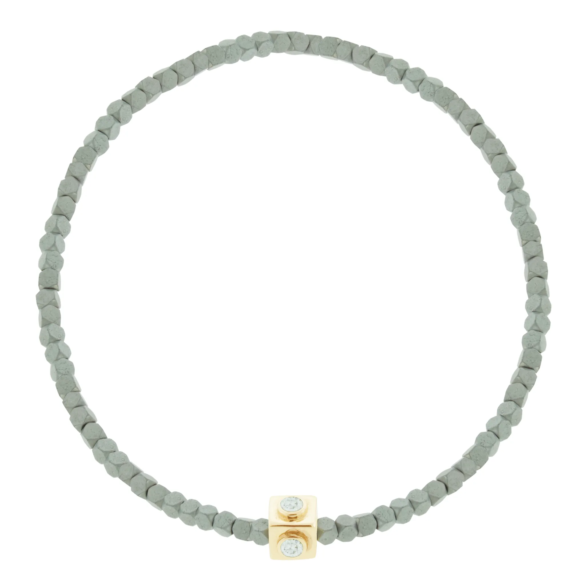 Diamond Lego Cube on Small Hematite Bead Bracelet