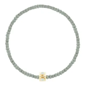 Diamond Lego Cube on Small Hematite Bead Bracelet