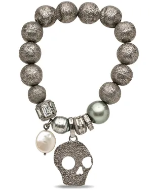 Diamond Skull Charm Tahitian Pearl Bracelet
