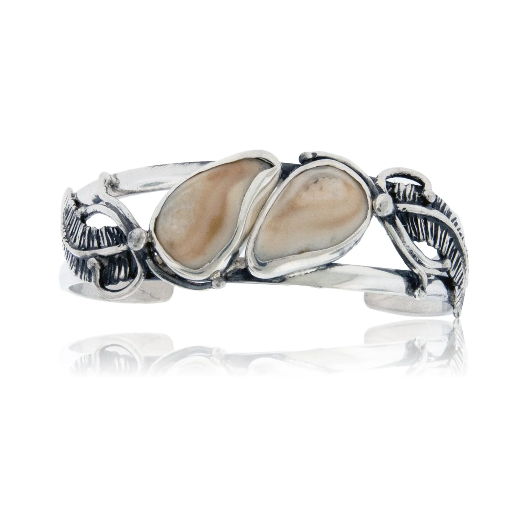 Double Elk Ivory and Feather Bracelet