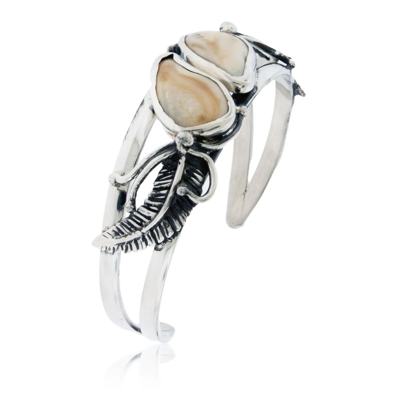 Double Elk Ivory and Feather Bracelet