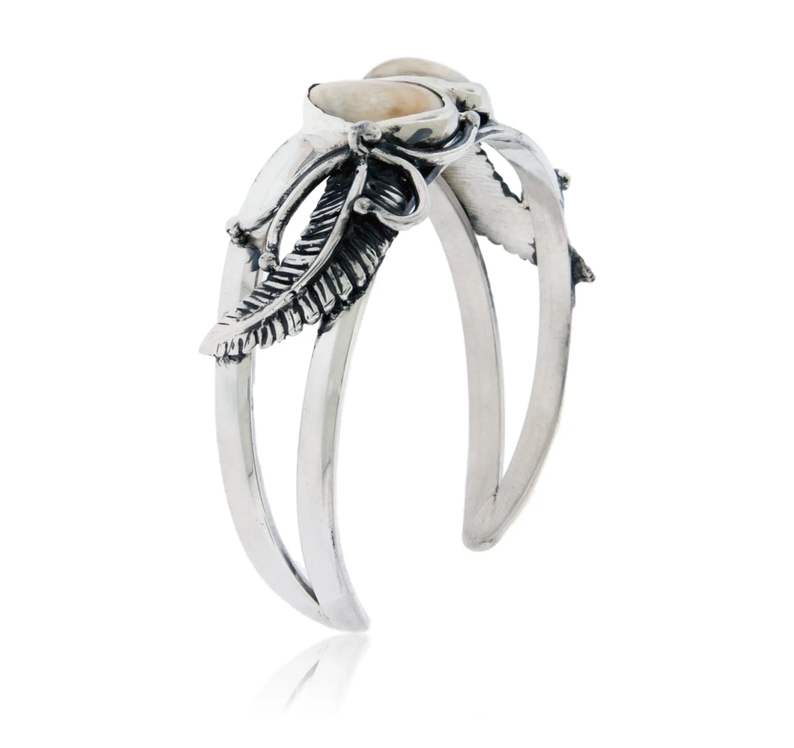 Double Elk Ivory and Feather Bracelet