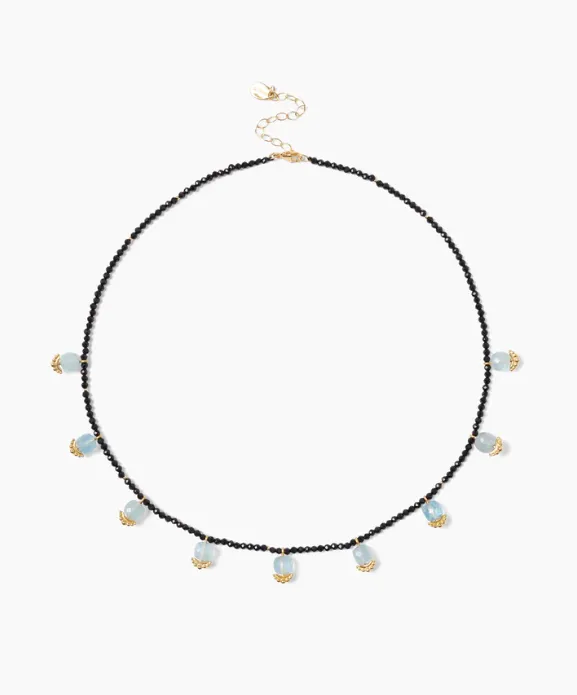DROP NECKLACE WITH ONYX AND AQUAMARINE