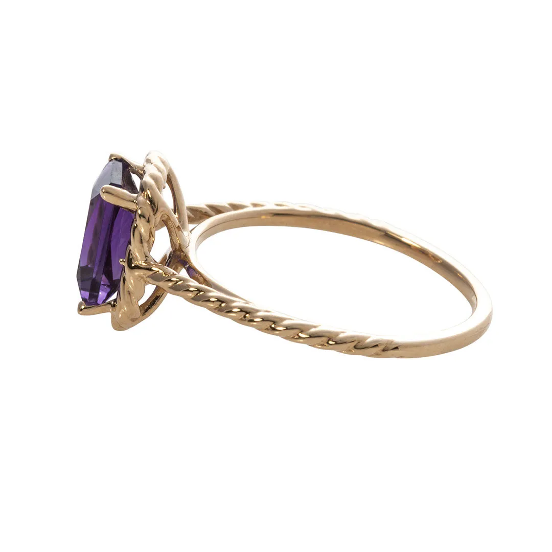 Emerald-Cut Amethyst 14K Yellow Gold Rope Ring