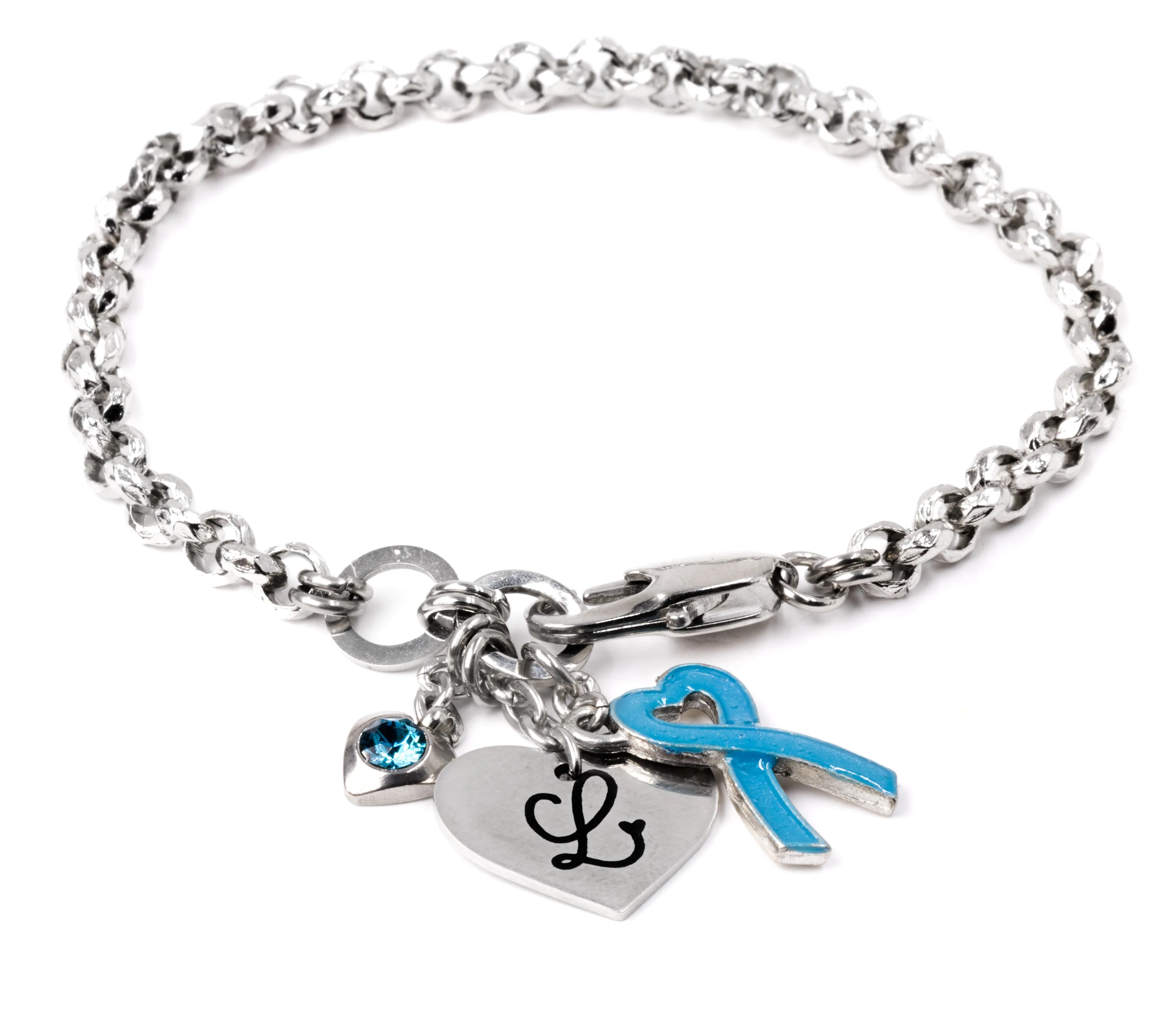 Engraved Teal Ribbon Bracelet with Personalized Initial
