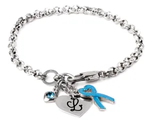Engraved Teal Ribbon Bracelet with Personalized Initial