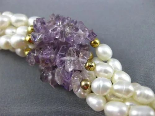 ESTATE LONG FRESH WATER PEARL 14K GOLD PLATED & SILVER MULTI GEM NECKLACE #25367