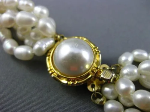 ESTATE LONG FRESH WATER PEARL 14K GOLD PLATED & SILVER MULTI GEM NECKLACE #25367