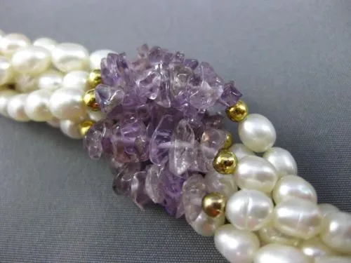ESTATE LONG FRESH WATER PEARL 14K GOLD PLATED & SILVER MULTI GEM NECKLACE #25367