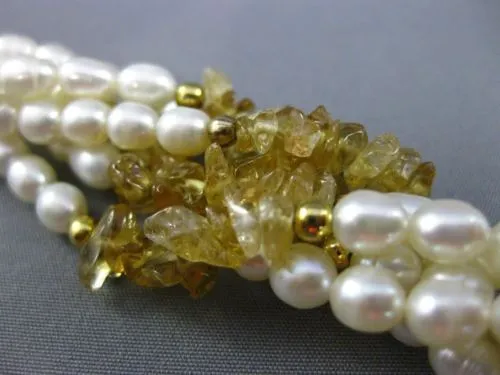 ESTATE LONG FRESH WATER PEARL 14K GOLD PLATED & SILVER MULTI GEM NECKLACE #25367