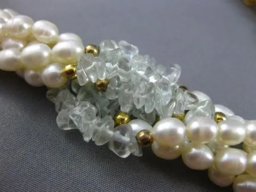 ESTATE LONG FRESH WATER PEARL 14K GOLD PLATED & SILVER MULTI GEM NECKLACE #25367