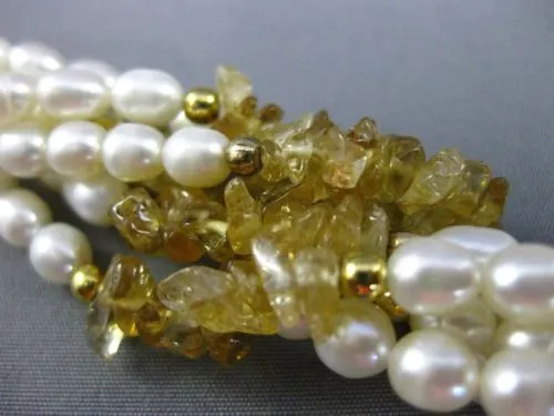 ESTATE LONG FRESH WATER PEARL 14K GOLD PLATED & SILVER MULTI GEM NECKLACE #25367