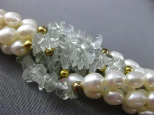 ESTATE LONG FRESH WATER PEARL 14K GOLD PLATED & SILVER MULTI GEM NECKLACE #25367