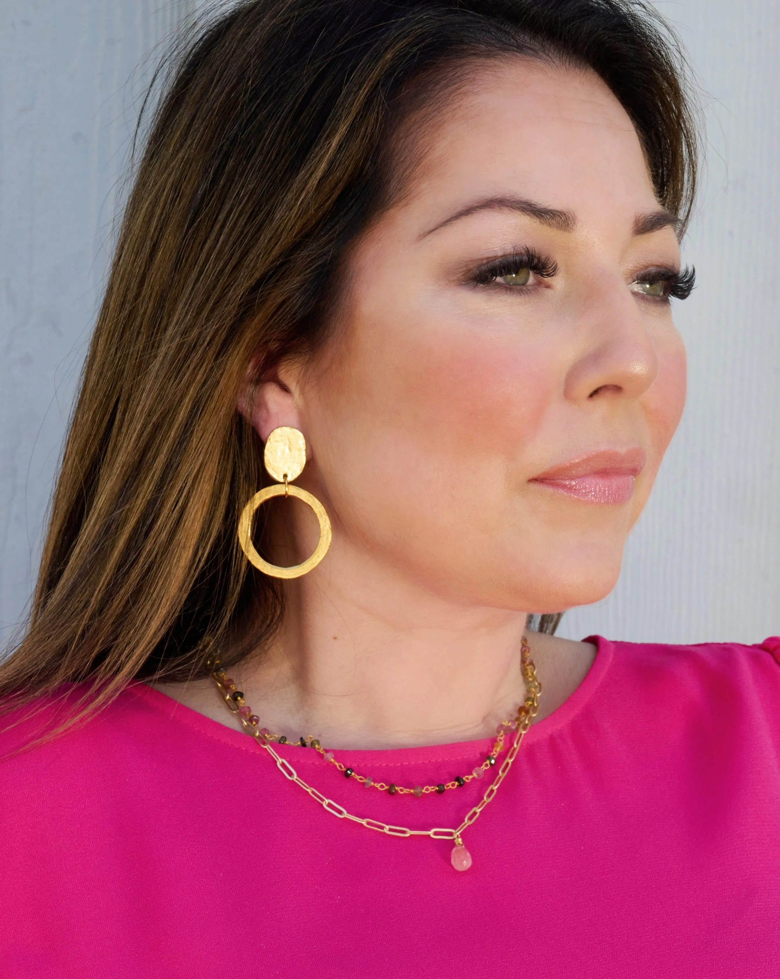 Fanta Double Strand Gemstone and Paperclip Chain Necklace